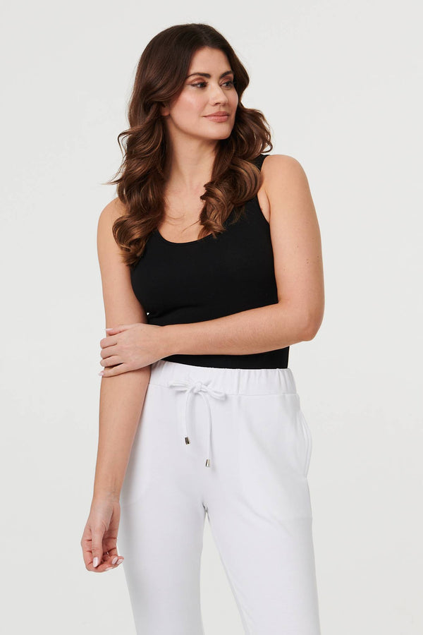 White | Adjustable Drawstring Waist Slim Joggers
