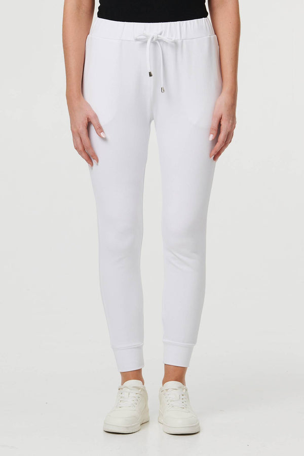 White | Adjustable Drawstring Waist Slim Joggers
