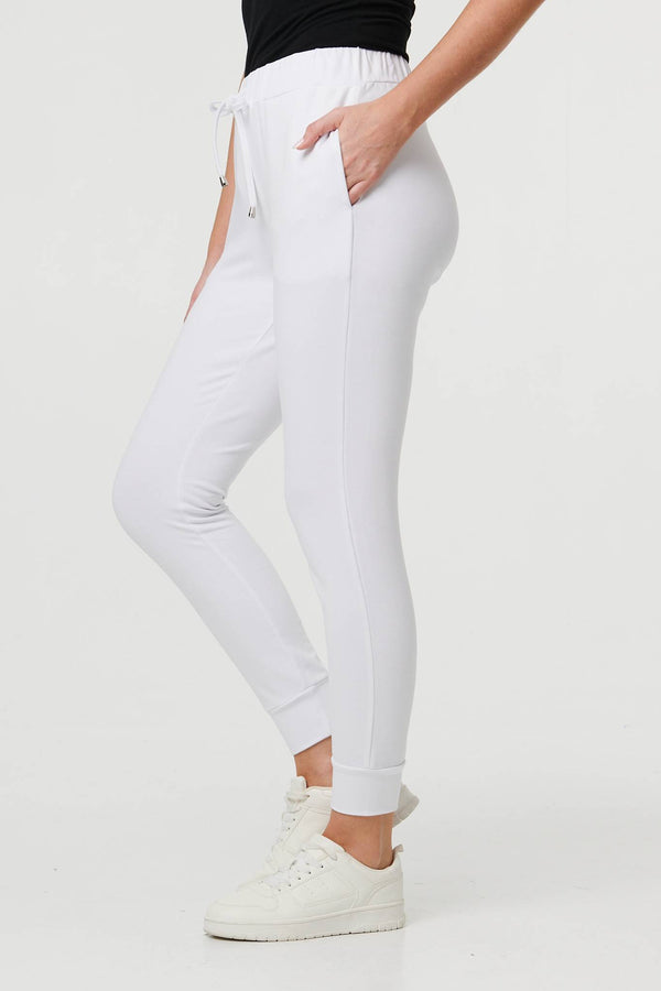 White | Adjustable Drawstring Waist Slim Joggers
