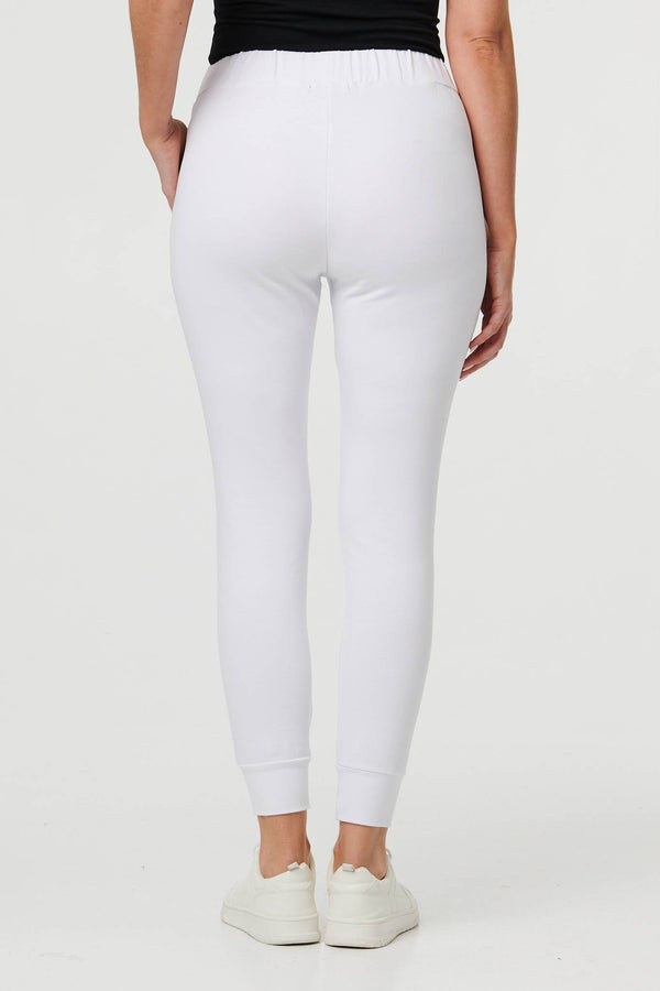White | Adjustable Drawstring Waist Slim Joggers
