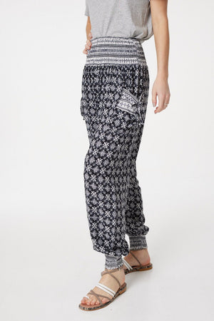 Black | Printed High Waist Harem Pants