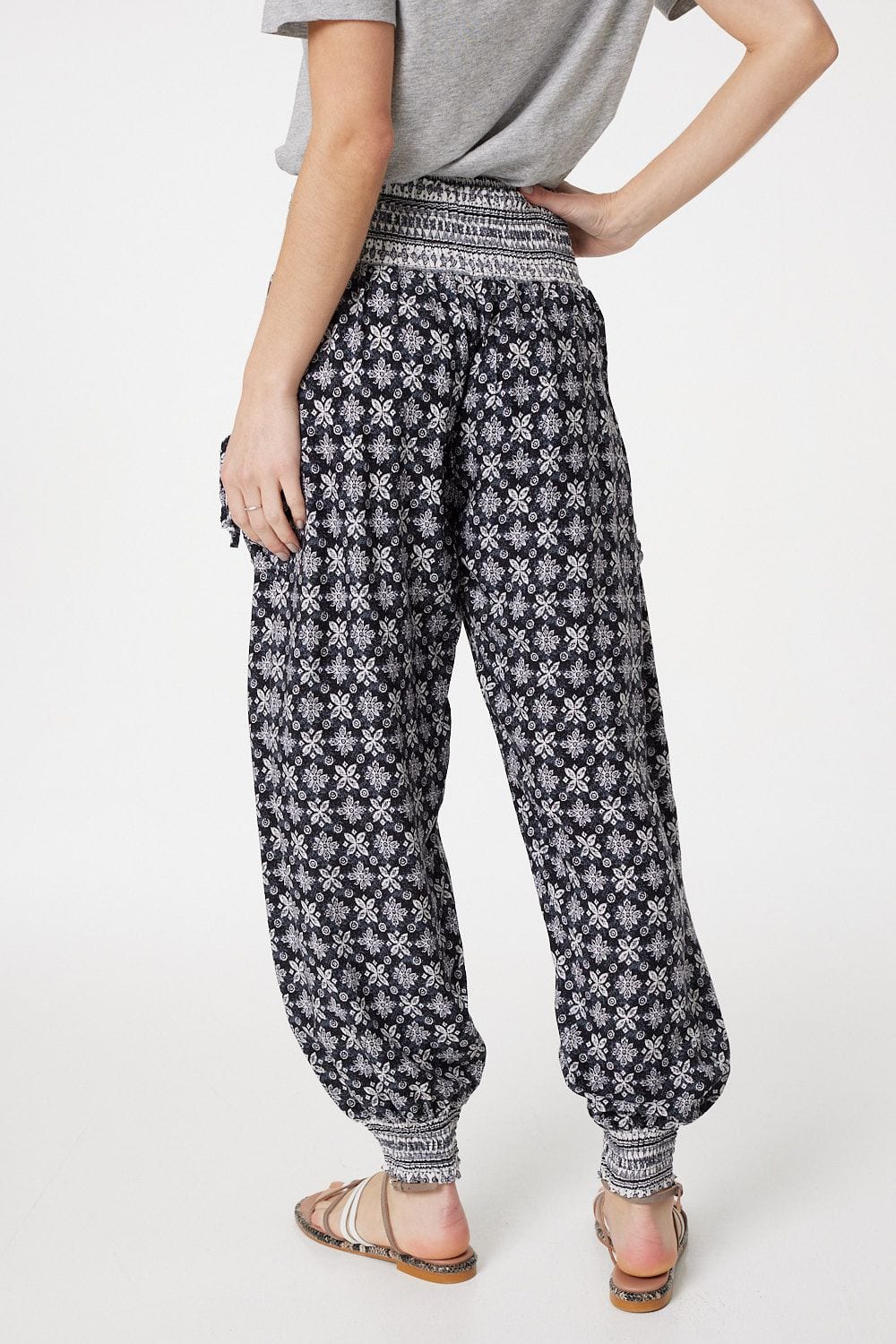 Black | Printed High Waist Harem Pants