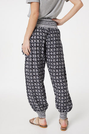 Black | Printed High Waist Harem Pants