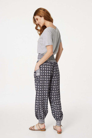 Black | Printed High Waist Harem Pants