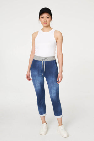 Blue | Contrast Texture Slim Cropped Jeggings