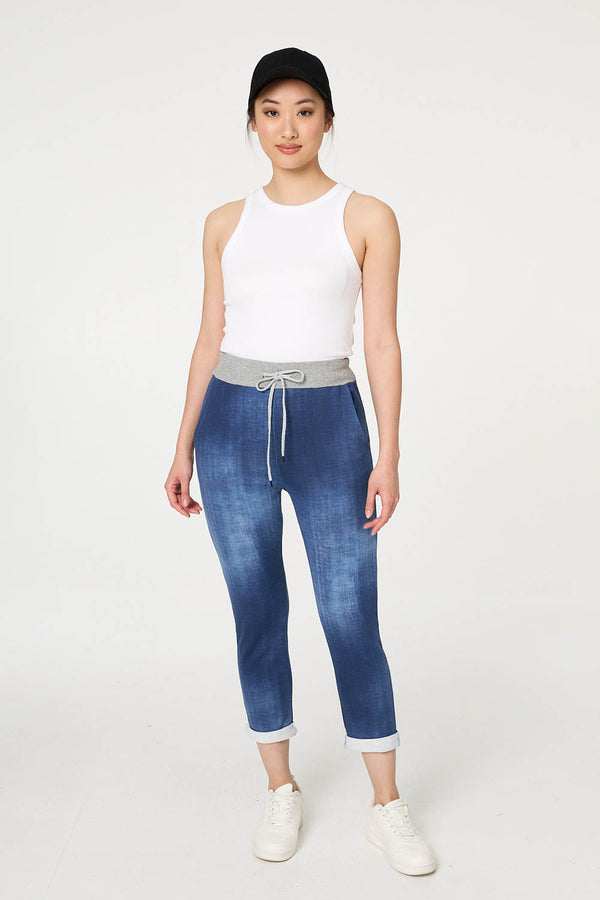 Blue | Contrast Texture Slim Cropped Jeggings