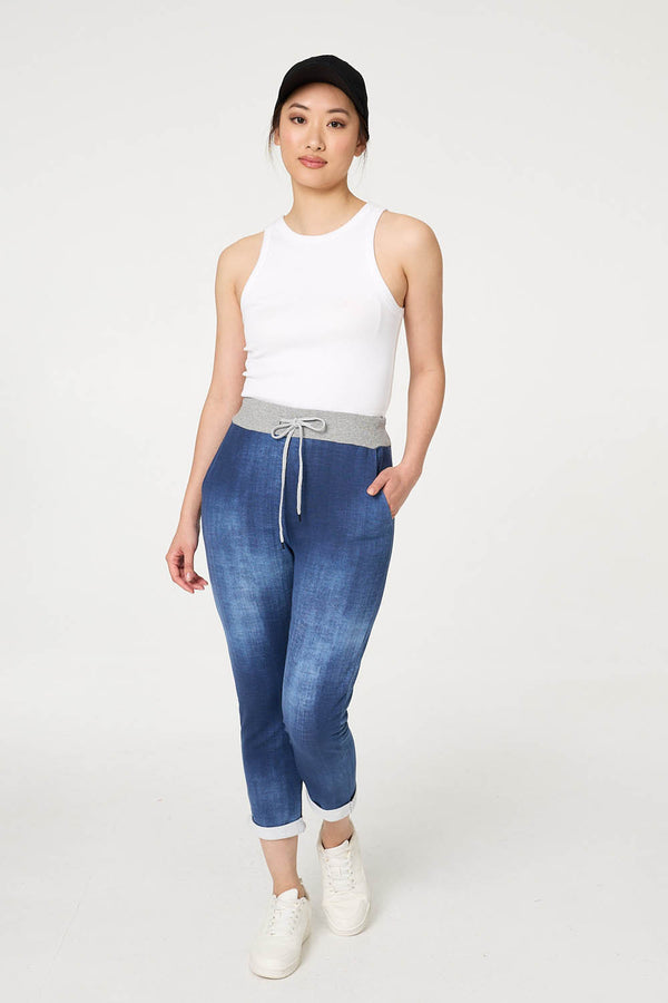 Blue | Contrast Texture Slim Cropped Jeggings