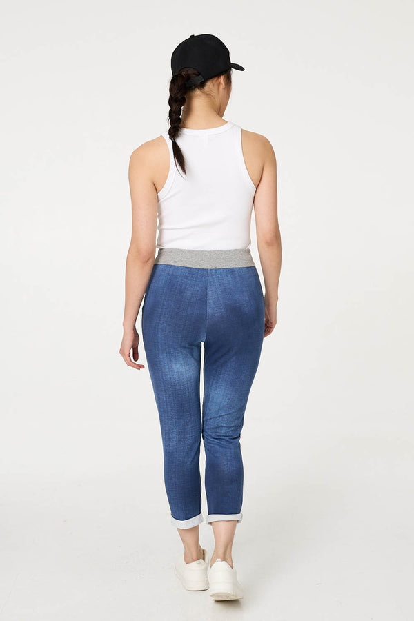 Blue | Contrast Texture Slim Cropped Jeggings