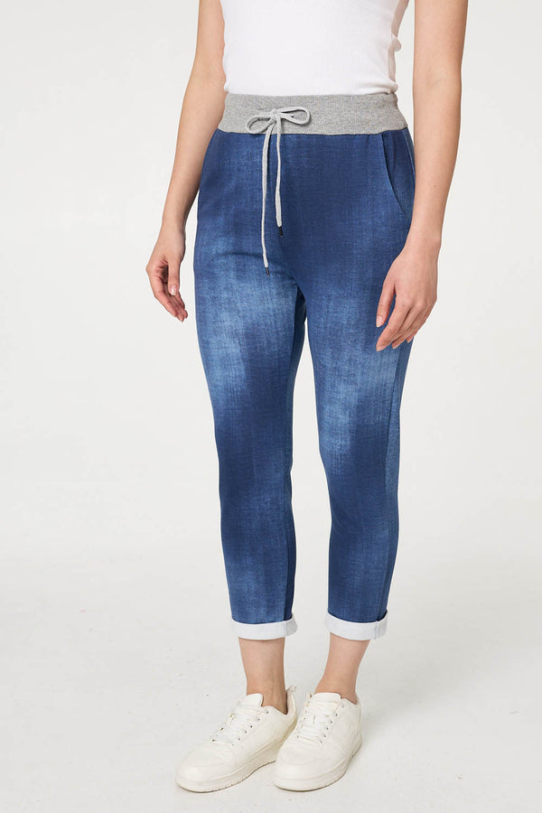Blue | Contrast Texture Slim Cropped Jeggings