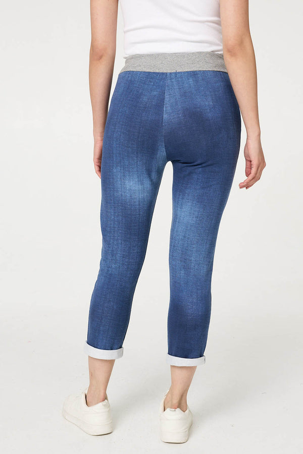 Blue | Contrast Texture Slim Cropped Jeggings