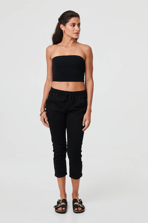 Black | High Waist Skinny Cropped Trousers
