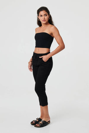 Black | High Waist Skinny Cropped Trousers
