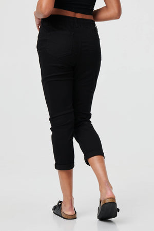 Black | High Waist Skinny Cropped Trousers
