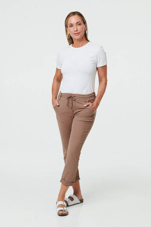 Brown | High Waist Skinny Cropped Trousers