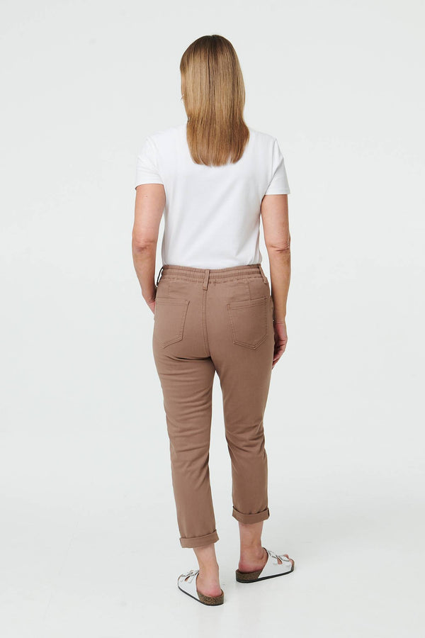 Brown | High Waist Skinny Cropped Trousers