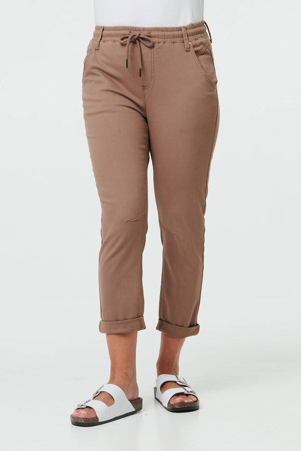 Brown | High Waist Skinny Cropped Trousers