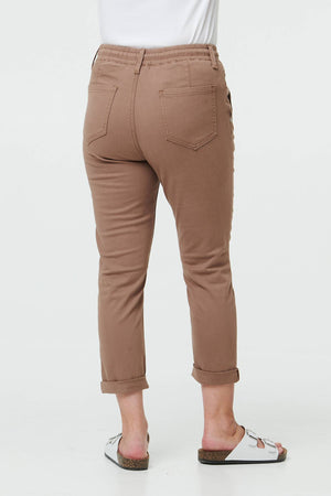 Brown | High Waist Skinny Cropped Trousers