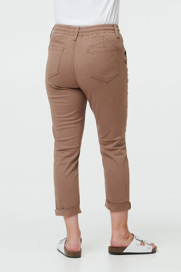 Brown | High Waist Skinny Cropped Trousers
