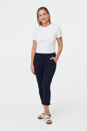 Navy | High Waist Skinny Cropped Trousers