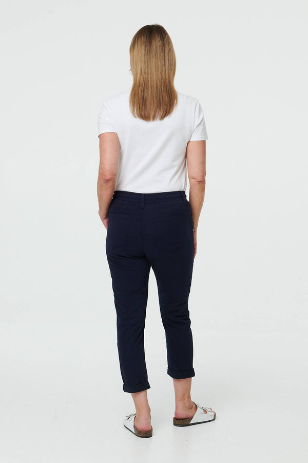 Navy | High Waist Skinny Cropped Trousers