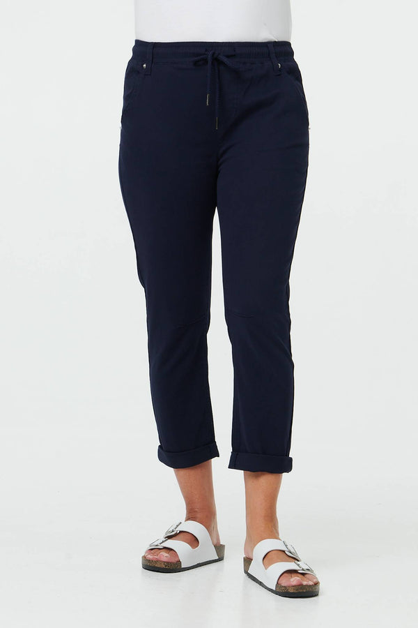 Navy | High Waist Skinny Cropped Trousers