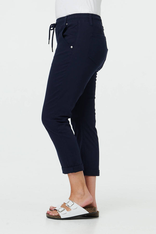 Navy | High Waist Skinny Cropped Trousers