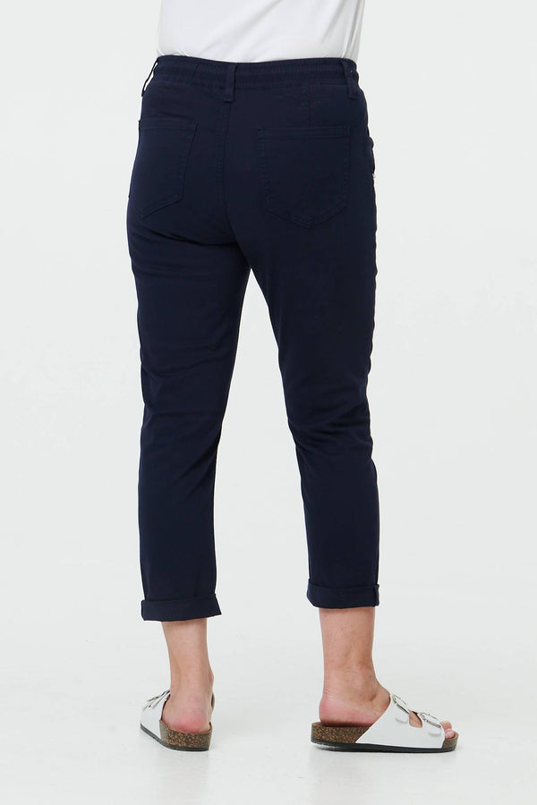 Navy | High Waist Skinny Cropped Trousers
