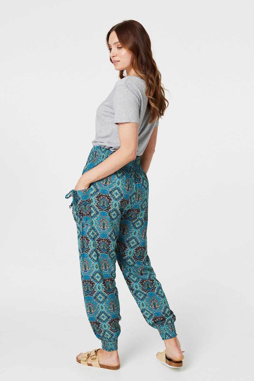 Green | Printed Pull On Tapered Pants