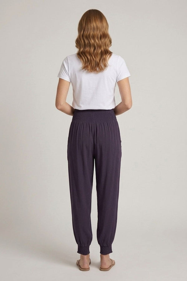 Navy | High Waist Pull On Tapered Pants
