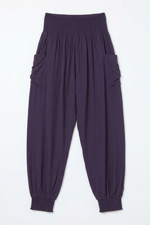 Navy | High Waist Pull On Tapered Pants
