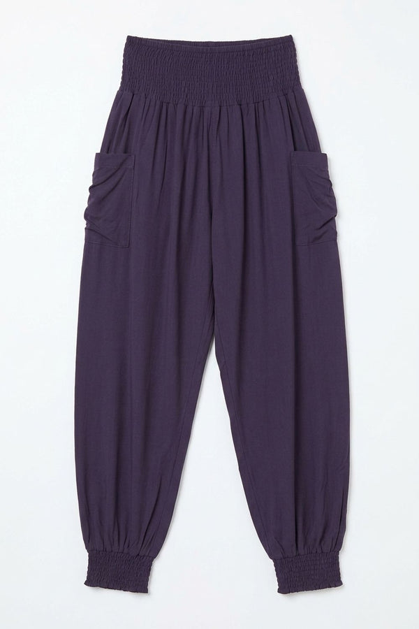 Navy | High Waist Pull On Tapered Pants
