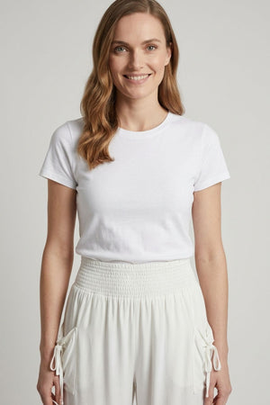 White | High Waist Pull On Tapered Pants