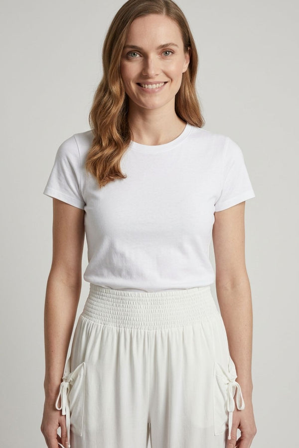 White | High Waist Pull On Tapered Pants