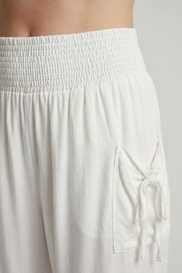 White | High Waist Pull On Tapered Pants