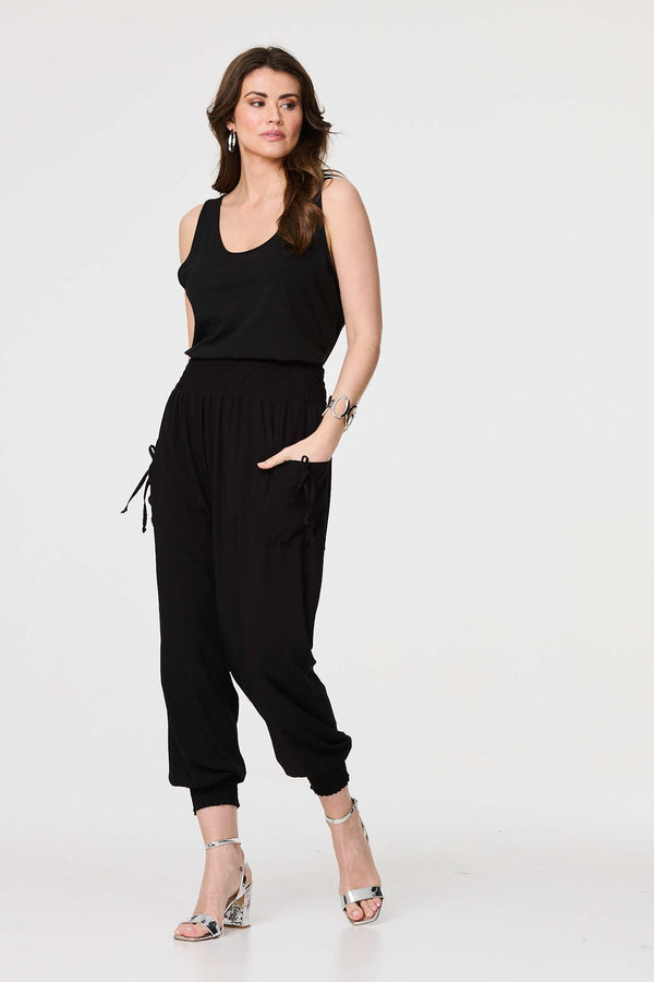 Black | High Waist Pull On Tapered Pants