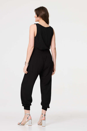 Black | High Waist Pull On Tapered Pants