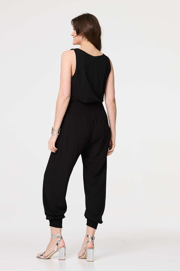 Black | High Waist Pull On Tapered Pants