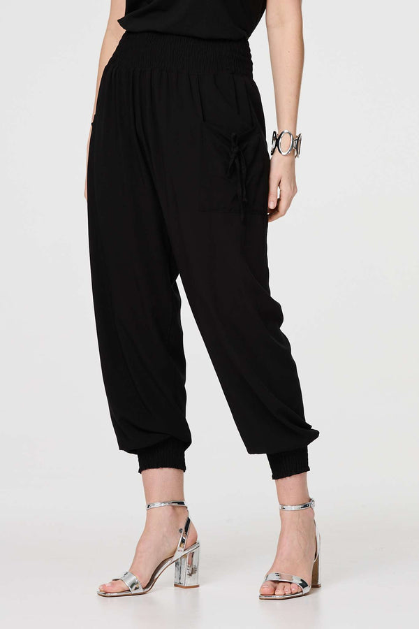 Black | High Waist Pull On Tapered Pants