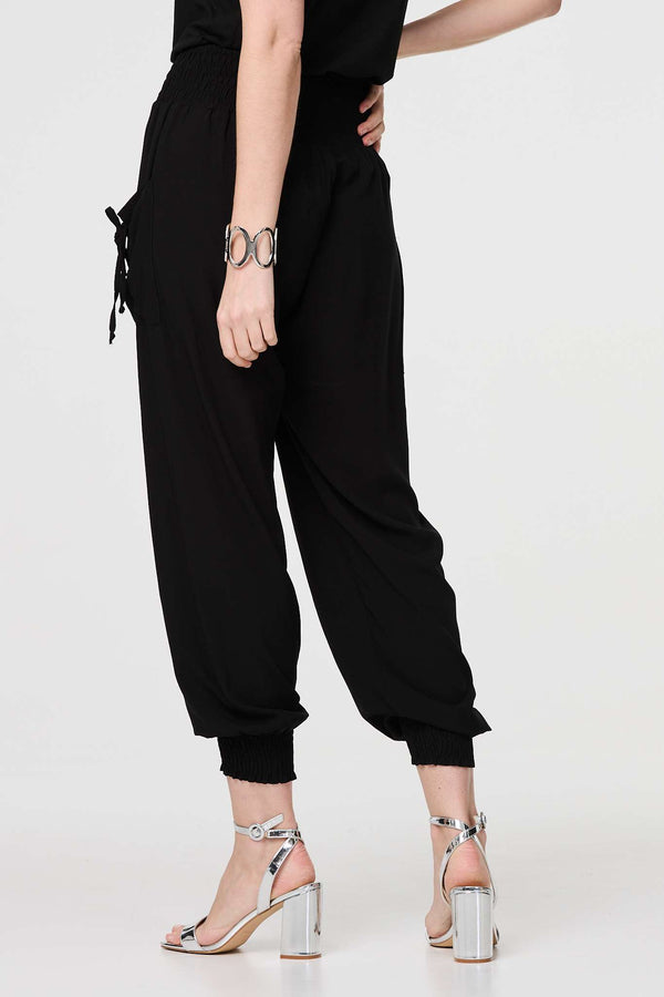 Black | High Waist Pull On Tapered Pants
