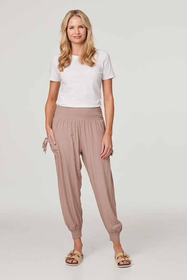 Brown | High Waist Pull On Tapered Pants