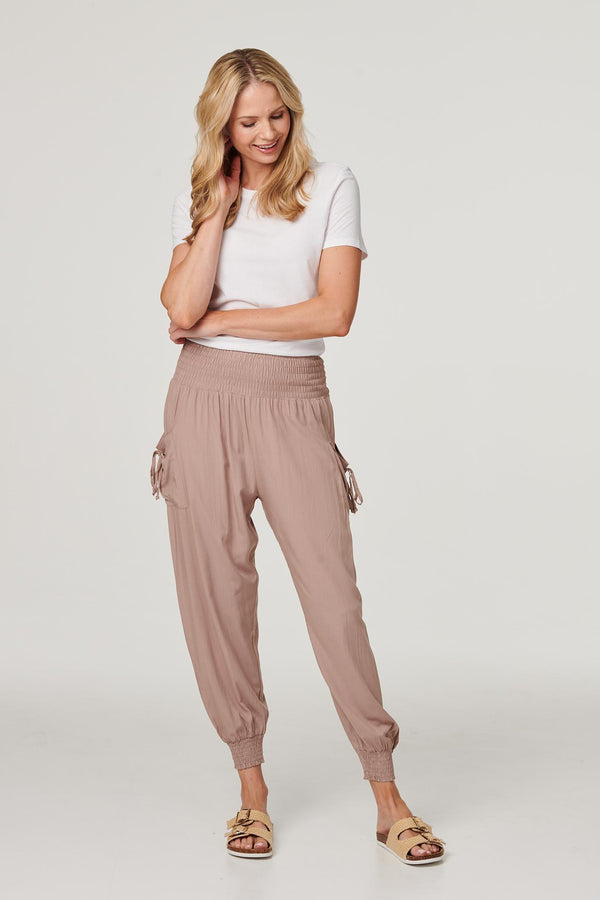 Brown | High Waist Pull On Tapered Pants