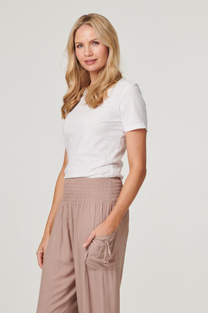 Brown | High Waist Pull On Tapered Pants