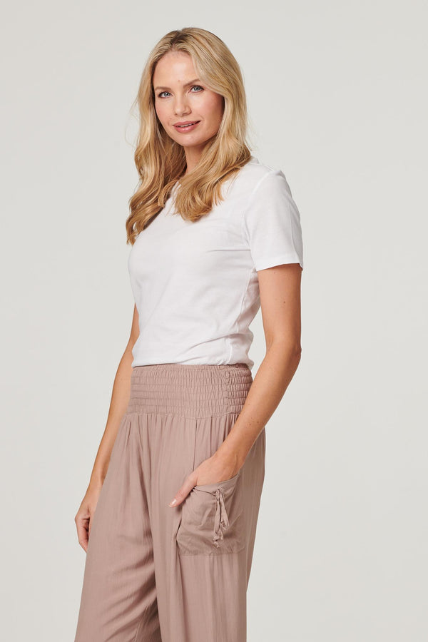 Brown | High Waist Pull On Tapered Pants