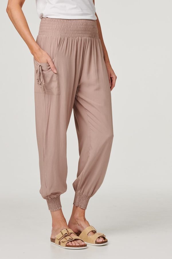 Brown | High Waist Pull On Tapered Pants