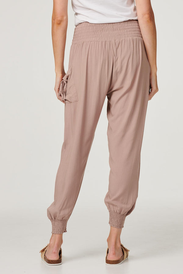 Brown | High Waist Pull On Tapered Pants
