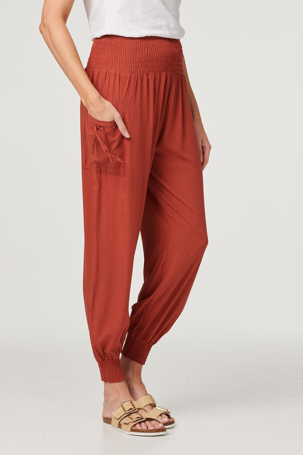 Orange | High Waist Pull On Tapered Pants