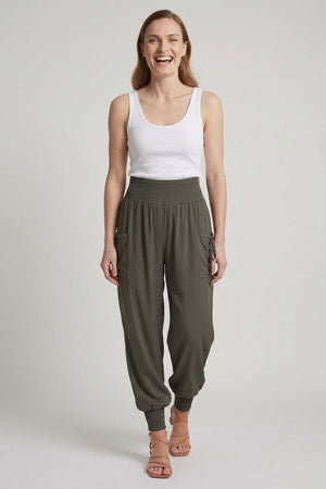 Grey | High Waist Pull On Tapered Pants
