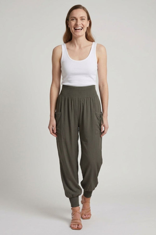 Grey | High Waist Pull On Tapered Pants
