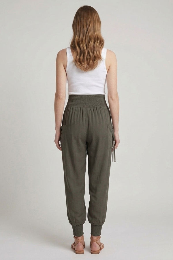 Grey | High Waist Pull On Tapered Pants
