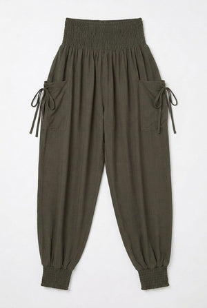 Grey | High Waist Pull On Tapered Pants
